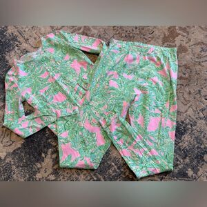 Lilly Pulitzer mini Sammy pajama set pink green palm 14